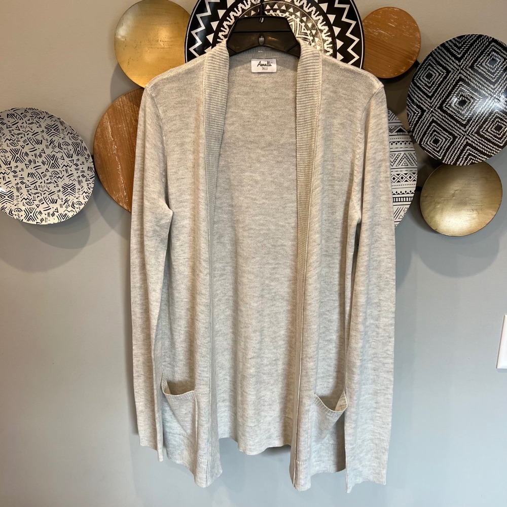 Amalli Talli Womens NWOT Gray Heather Open Front Cardigan Sweater Tall Small